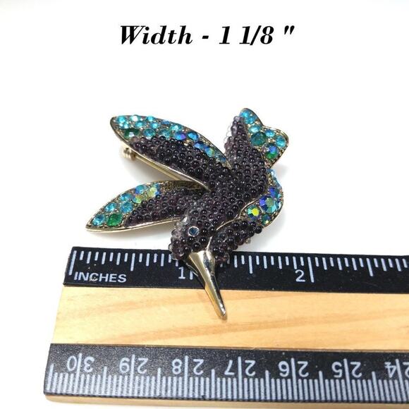 Liz Claiborne Vintage Hummingbird Brooch – Teal Rhinestones & Beads - Picture 5 of 7